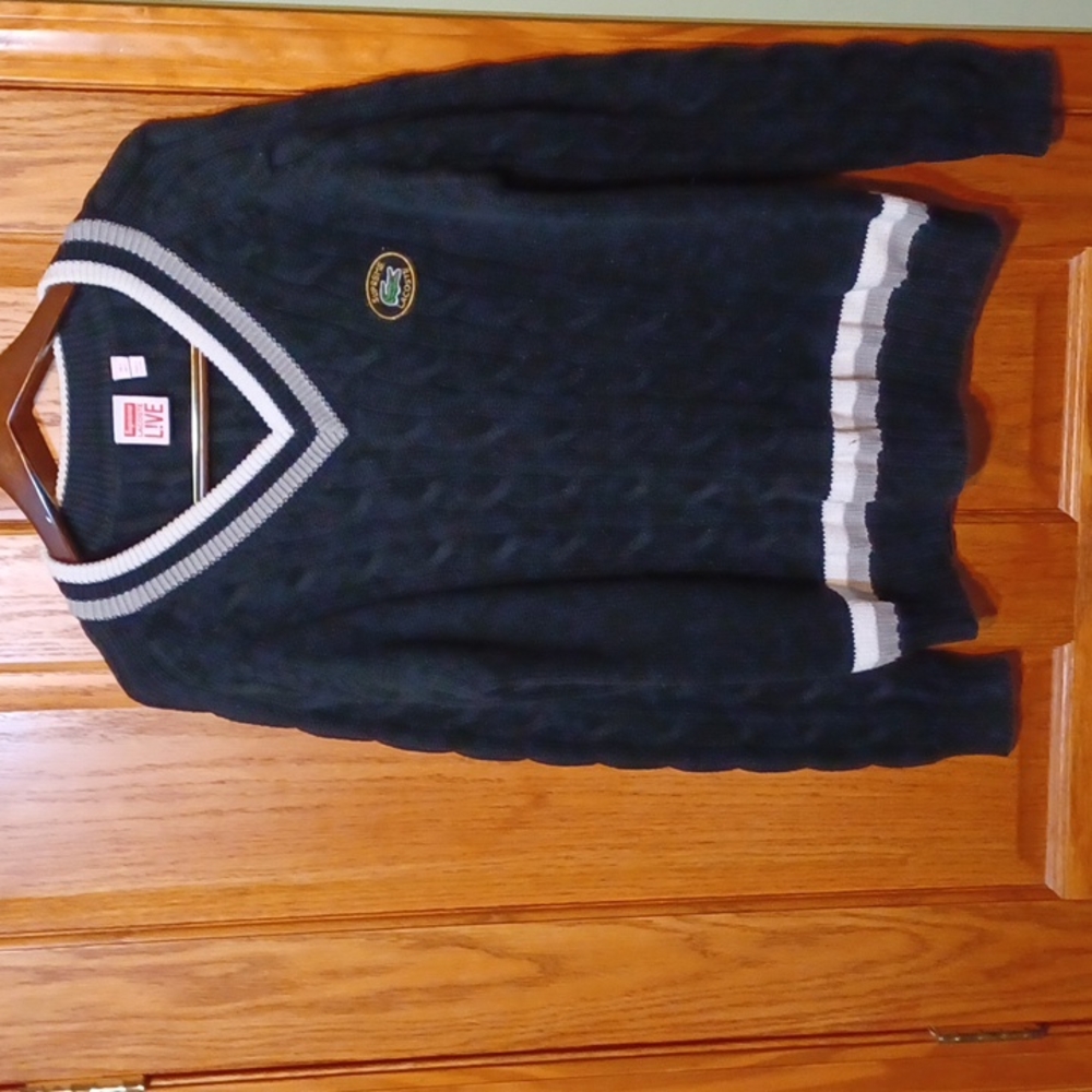 VINTAGE MEN'S SUPREME LACOSTE LIVE BLACK V-NECK SWEATER OLD SCHOOL WARM N COZY!